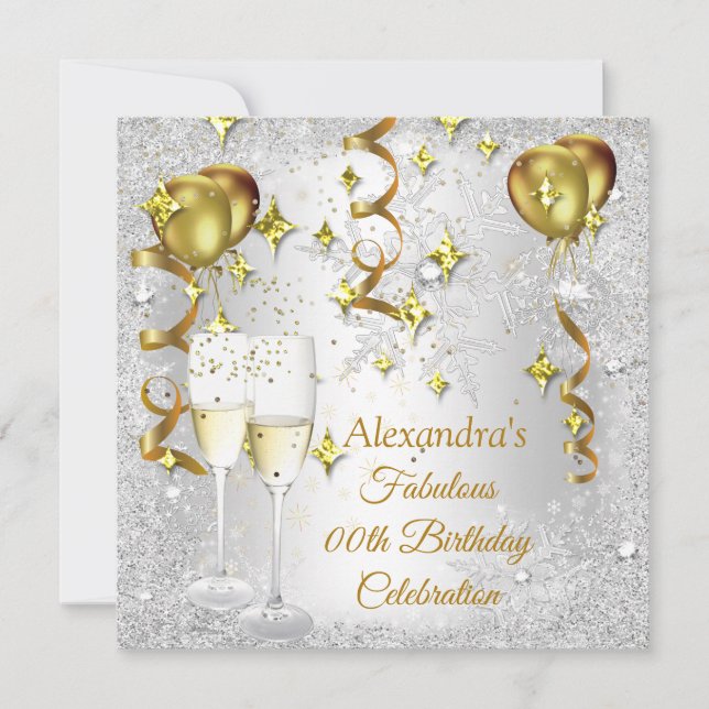 Party silver Gold Balloon champagne snowflake Invitation (Front)