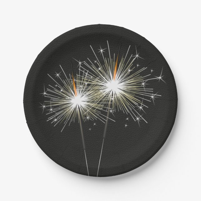 Party Sparklers on Black Paper Plate (Front)