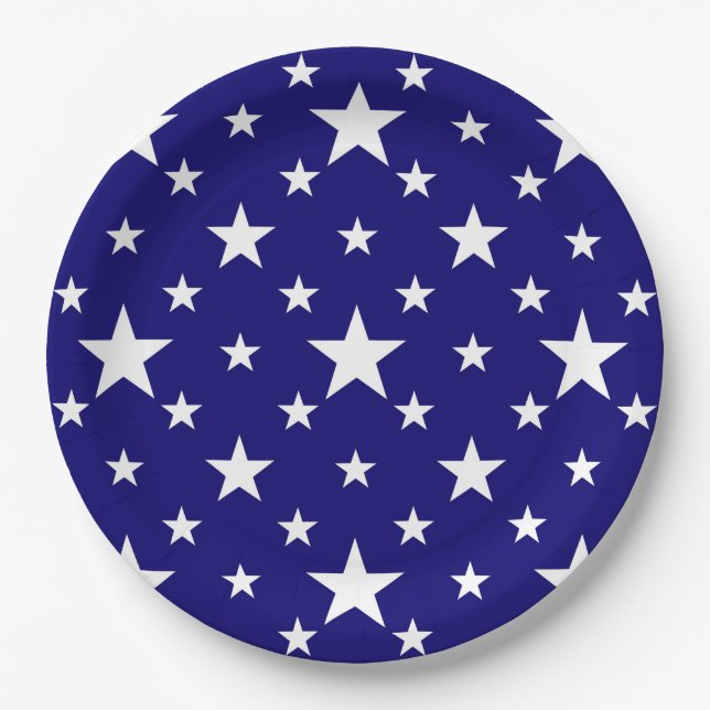 Party Stars on Blue Paper Plate (Front)