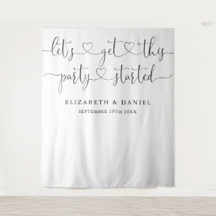 Party Started Heart Script Wedding Photo Backdrop Tapestry