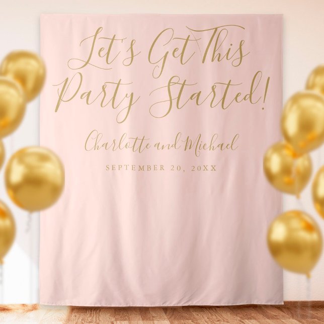 Party Started Script Blush Pink Gold Photo Prop Tapestry (Creator Uploaded)