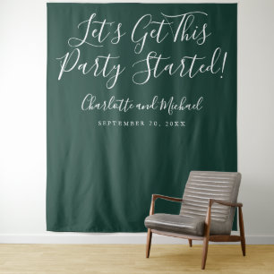 Party Started Script Emerald Green Photo Backdrop Tapestry