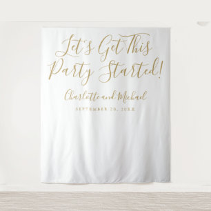 Party Started Script Gold Photo Backdrop Tapestry