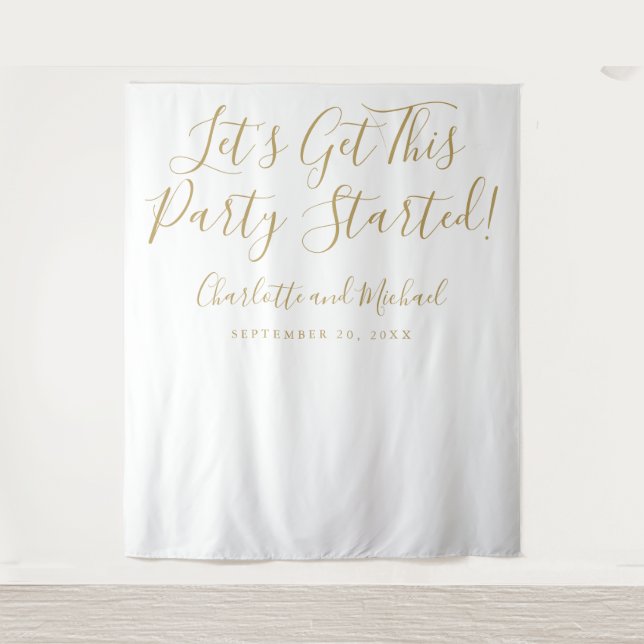 Party Started Script Gold Photo Backdrop Tapestry (Front)