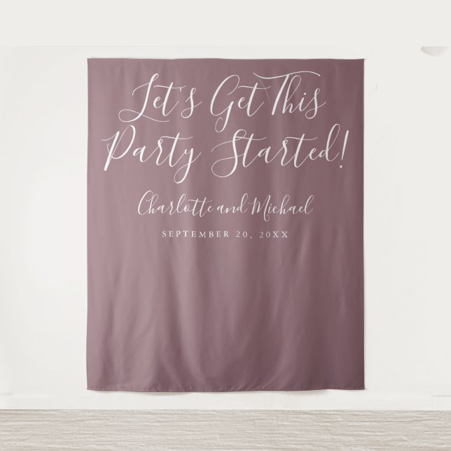 Party Started Script Mauve Photo Backdrop Tapestry (Front)