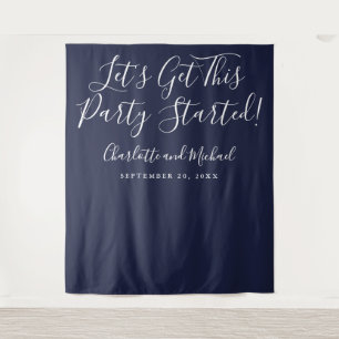 Party Started Script Navy Blue Photo Backdrop Tapestry