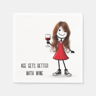 Party Stick Figure Girl with Wine Glass Napkin