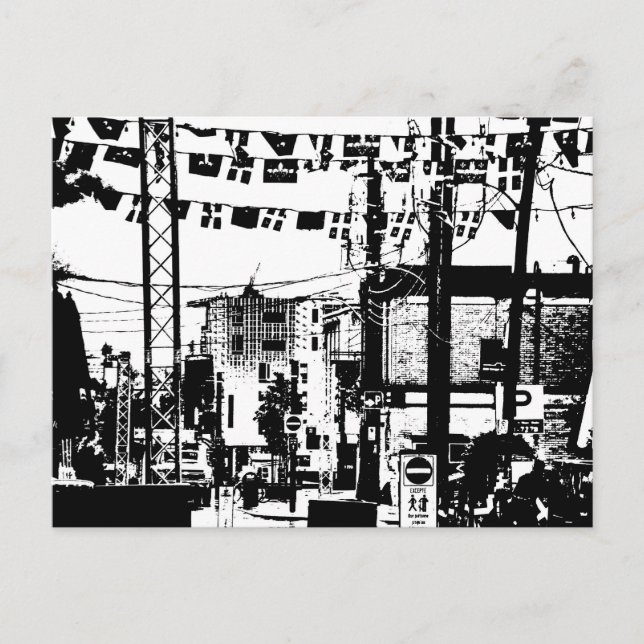 Party Street Rue Laval Hull Gatineau Black n White Postcard (Front)