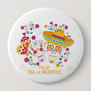 Party Sugar Skulls and Flowers 10 Cm Round Badge