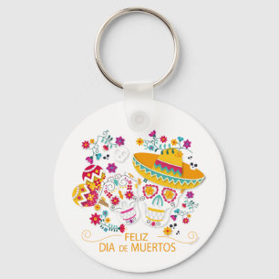 Party Sugar Skulls and Flowers Key Ring