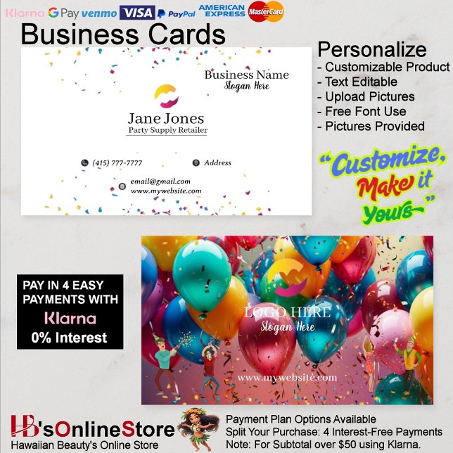 Party Supply Retailer Business Cards 19  (Party Supply Retailer Business Cards 19.)