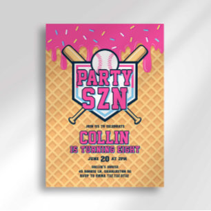 Party Szn Ice Cream Drip Baseball Birthday Invitation