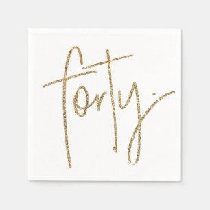 PARTY TABLE forty script modern 40 gold glitter Napkin
