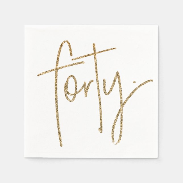 PARTY TABLE forty script modern 40 gold glitter Napkin (Front)