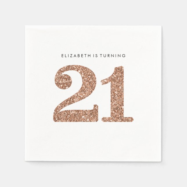 PARTY TABLE LARGE AGE modern 21 rose gold glitter Napkin (Front)