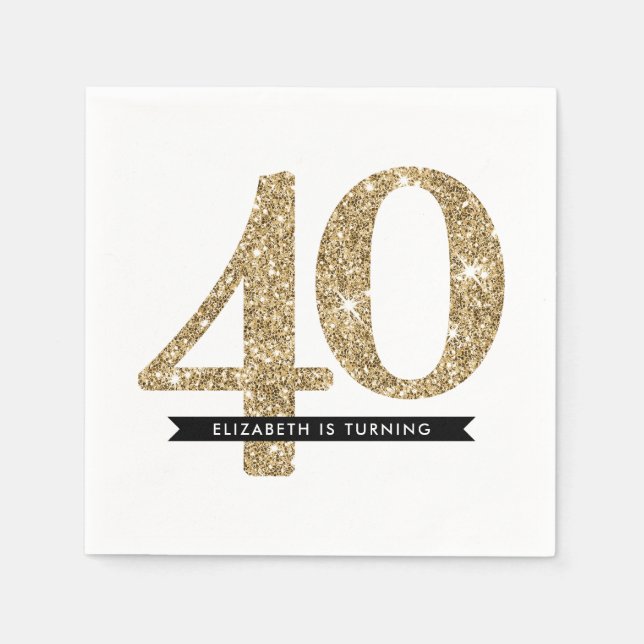PARTY TABLE LARGE AGE modern 40 gold glitter Napkin (Front)
