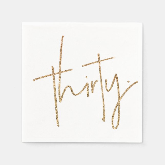 PARTY TABLE thirty script modern 30 gold glitter Napkin (Front)