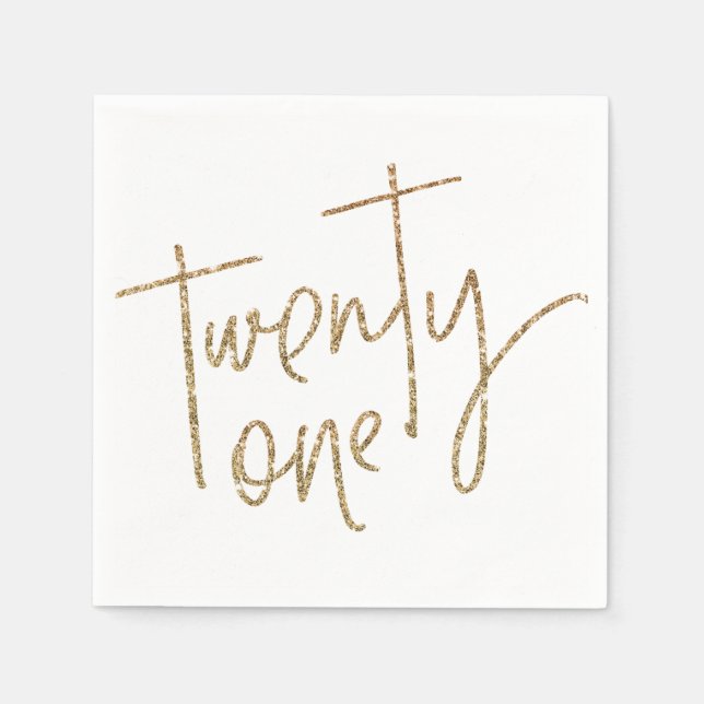 PARTY TABLE twenty-one script modern gold glitter Napkin (Front)