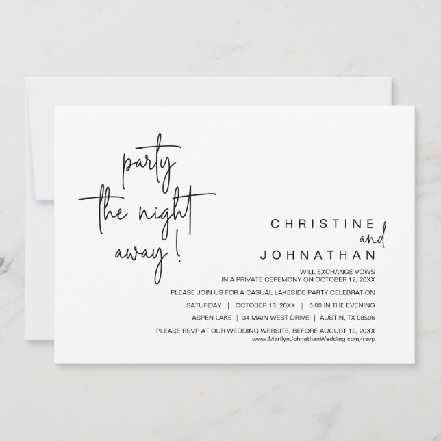 Party the night away, Wedding Elopement Dinner Invitation (Front)