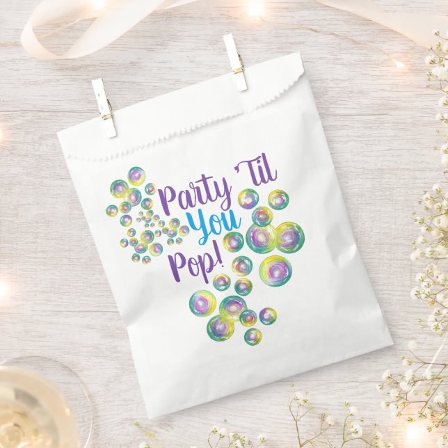 Party Til You Pop Blowing Bubbles Iridescent Favour Bags (Clipped)