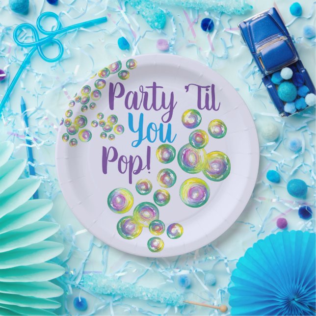 Party Til You Pop Blowing Bubbles Iridescent Paper Plate (Party)