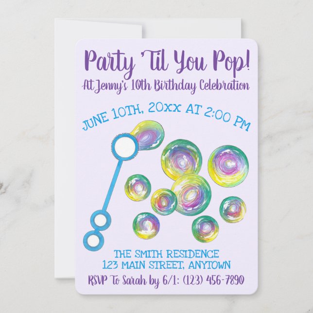 Party Til You Pop Bubble Wand Birthday Bubbles Invitation (Front)