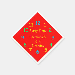 Party Time 6th Birthday, Fun Red Paper Napkin