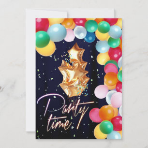 Party time balloon wall blue sparkle curtain invitation