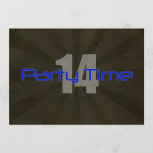 Party Time Black Grey Boy 14th Birthday Invitation