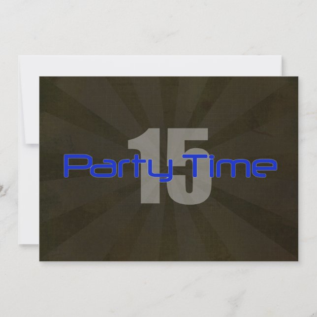 Party Time Black Grey Boy 15th Birthday Invitation (Front)
