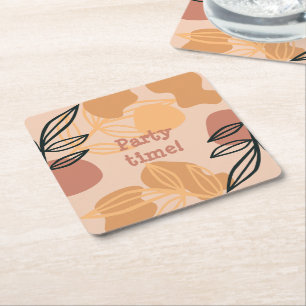 party time boho peach  square paper coaster
