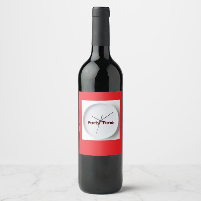 Party Time Clock Design Red  Wine Label (Front)