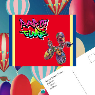Party Time Colourful Graffiti Invite Postcard