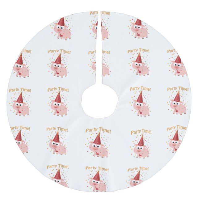 Party time confetti Pig Brushed Polyester Tree Skirt (Front)