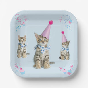 PARTY Time Cupcake Birthday Kitten Celebration Paper Plate