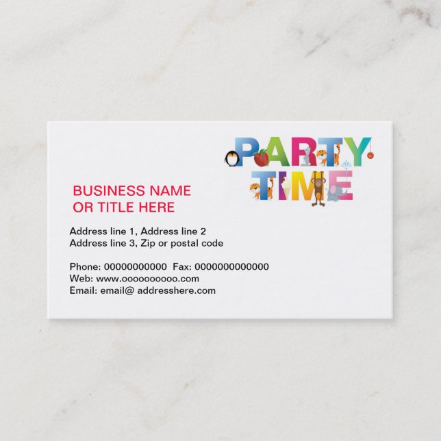 party time for kids business card (Front)