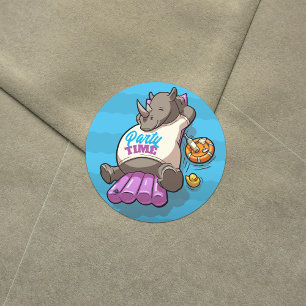 Party Time Funny Rhino Inflatable Cartoon Classic Round Sticker
