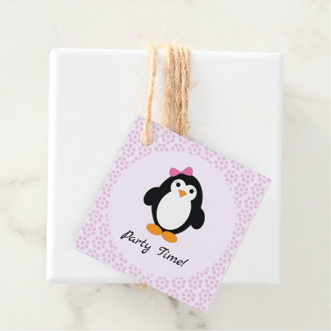 Party Time Girl Penguin Favour Tags (In Situ)