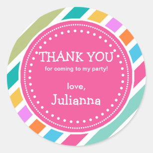 Party Time Girls Birthday Thank You Favour Sticker