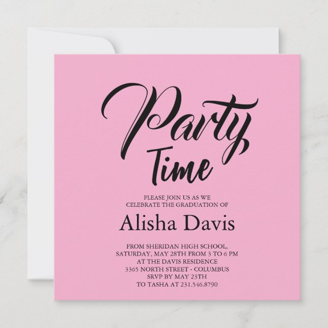 Party Time Graduation Celebration Invitation (Front)