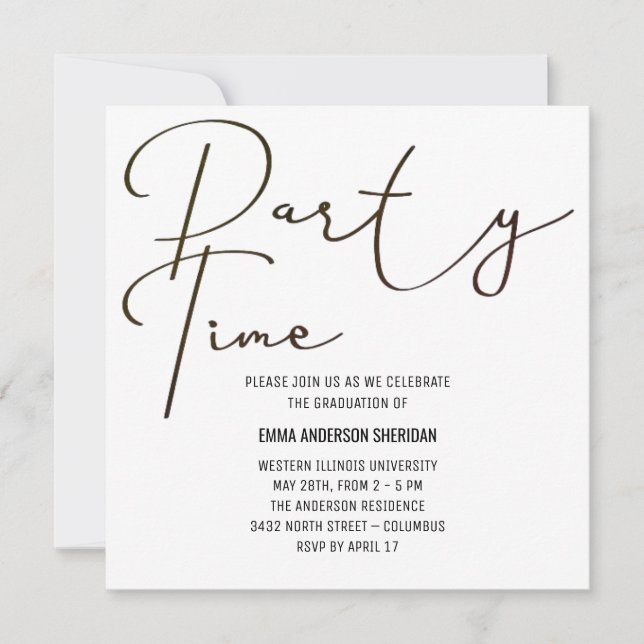 Party Time Graduation Invitation Miss Waited (Front)