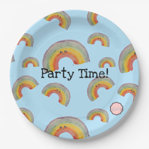Party Time! Kawaii Watercolor Rainbow Paper Plate