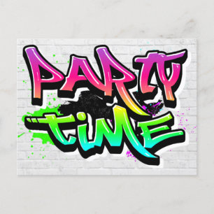 Party Time Modern Graffiti Invite Postcard