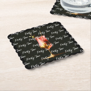 Party Time Neon Modern Personalised Paper Coaster