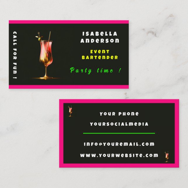 Party Time Neon Modern Personalised Professional Business Card (Front/Back)