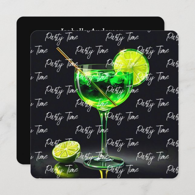 Party Time Neon Popular Personalised Invitation (Front/Back)