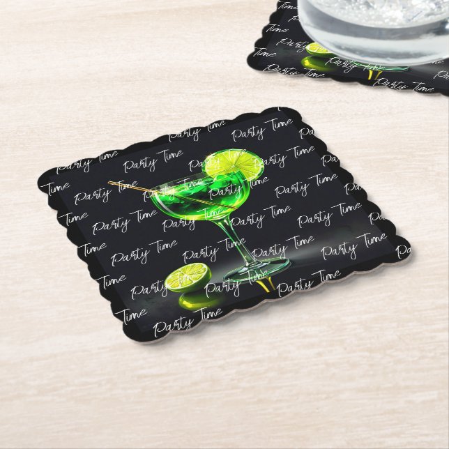 Party Time Neon Popular Personalised Paper Coaster (Angled)