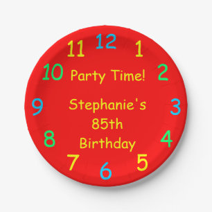 Party Time Paper Plates, 85th Birthday, Red Plate