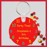 PARTY TIME Personalised Name, 9th Birthday Key Ring<br><div class="desc">This personalised keychain is made with my colourful "Party Time" red clock design. This Fun key chain is a great party favour for a child's birthday party. Default text says "9th Birthday", but it can easily be modified for any name, any age. All Rights Reserved © 2015 Alan & Marcia...</div>