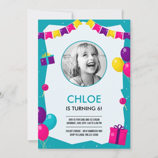 Party Time Photo Birthday Invitation (Front)